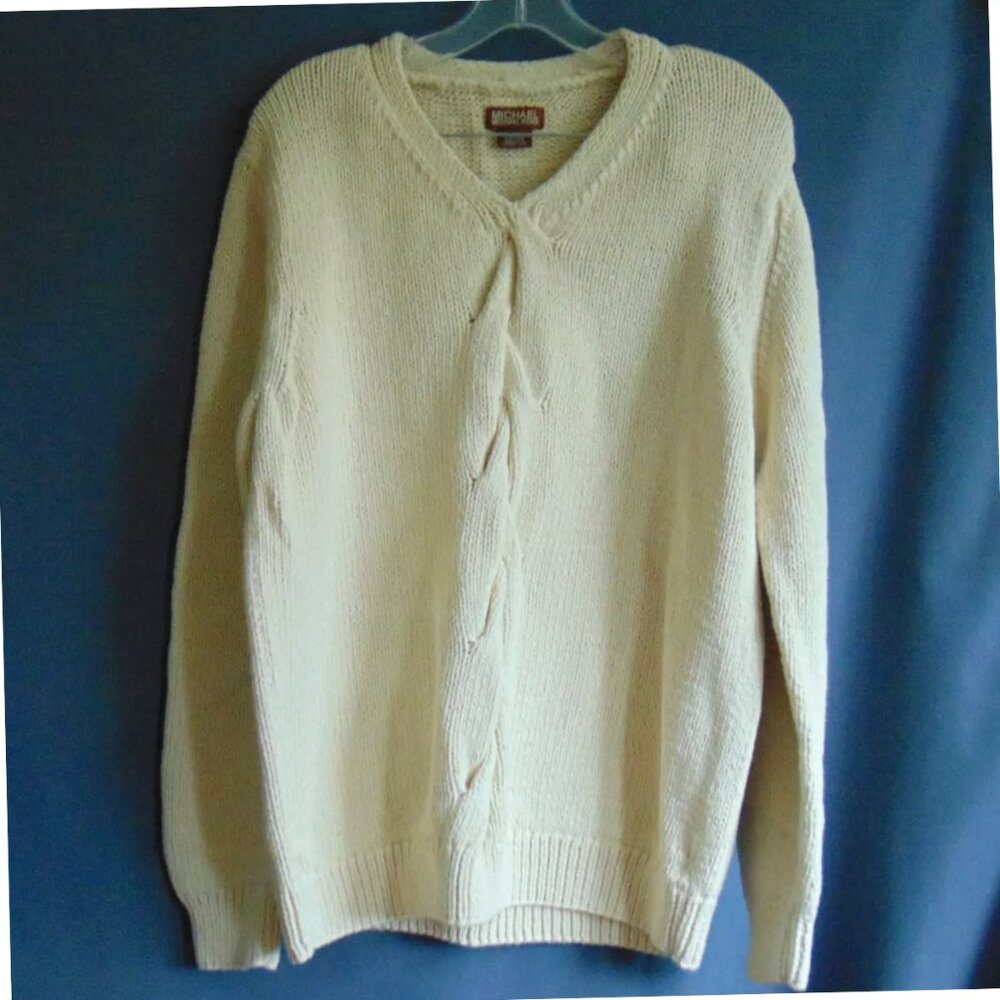 Michael Kors Cream Thick Cotton Men's V-Neck Sweater L